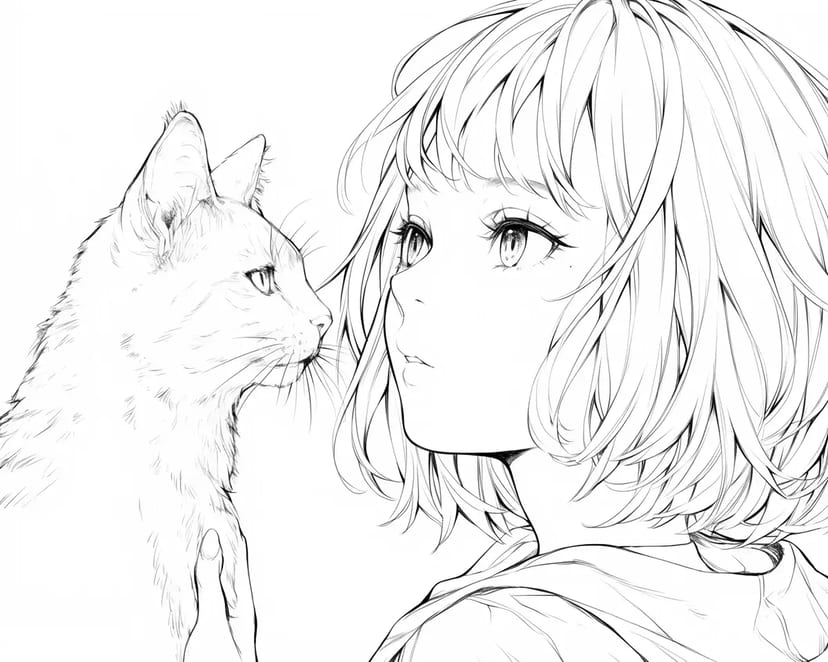 A Quiet Moment with a Girl and a Cat