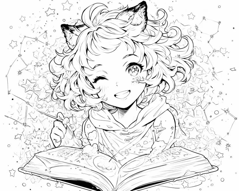 Fille Ouvrant un Livre Magique