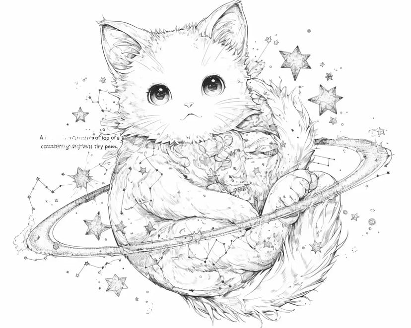 Gatito Mágico Abrazando el Cielo Estrellado