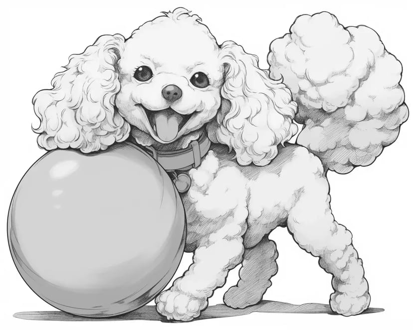 Caniche Joyeux Jouant avec une Balle