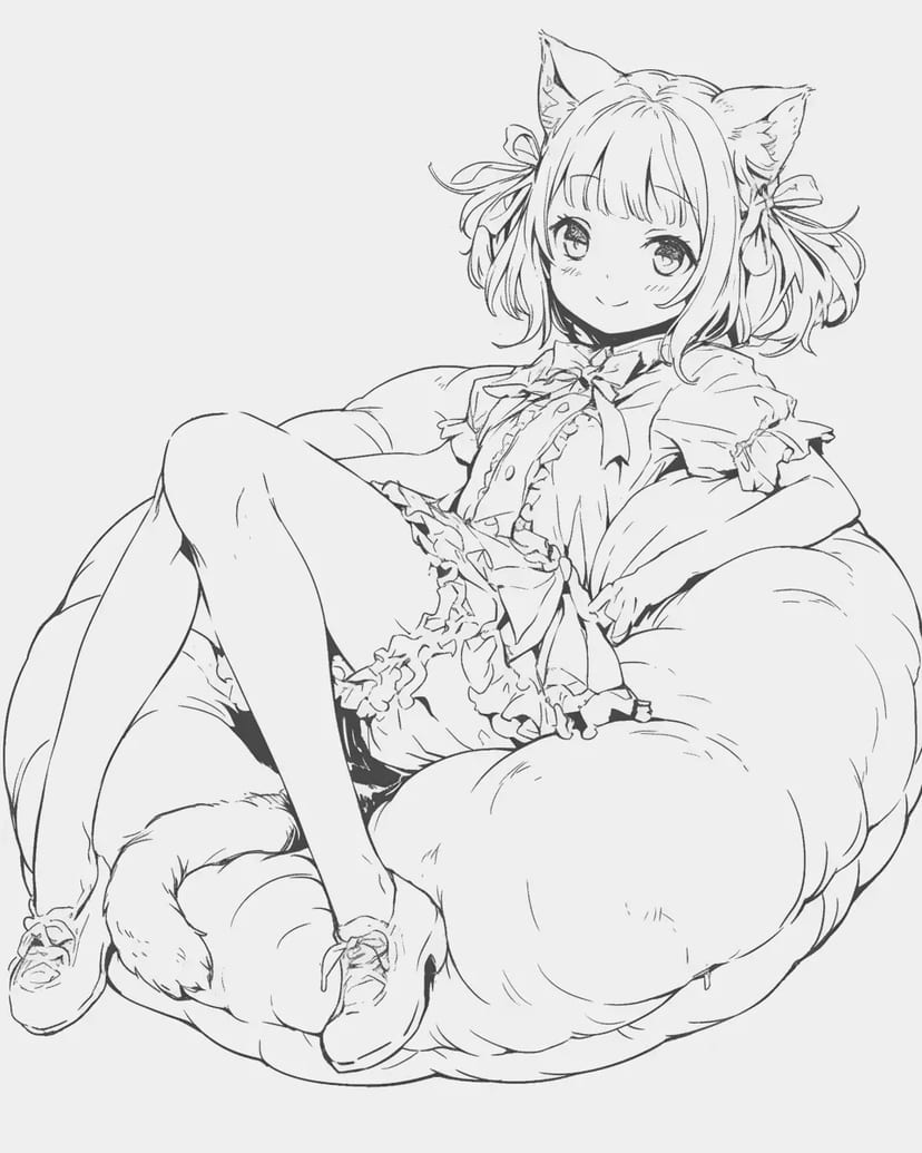 猫耳少女与舒适靠垫
