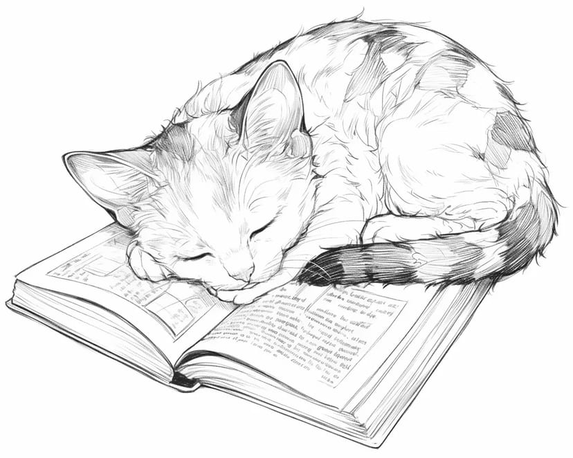 Chat Dormant sur un Livre