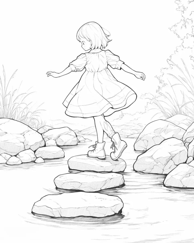 Girl Crossing a Stream