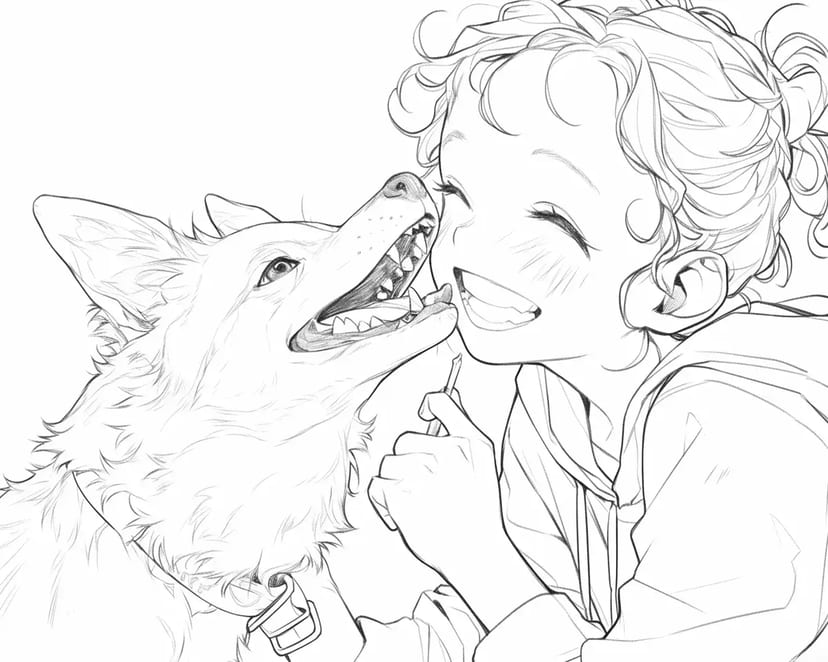Fille Souriante et Chien