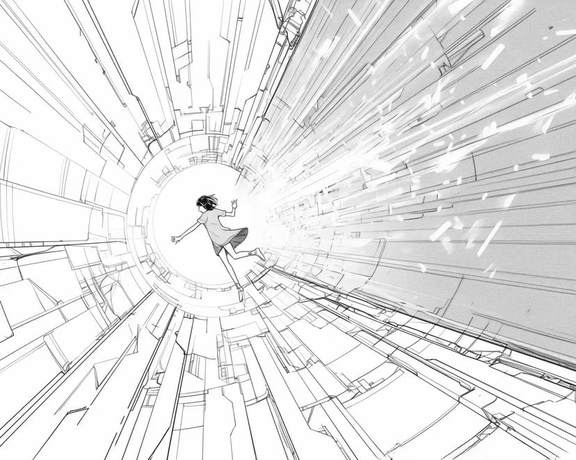 Girl Racing Through a Tunnel of Light