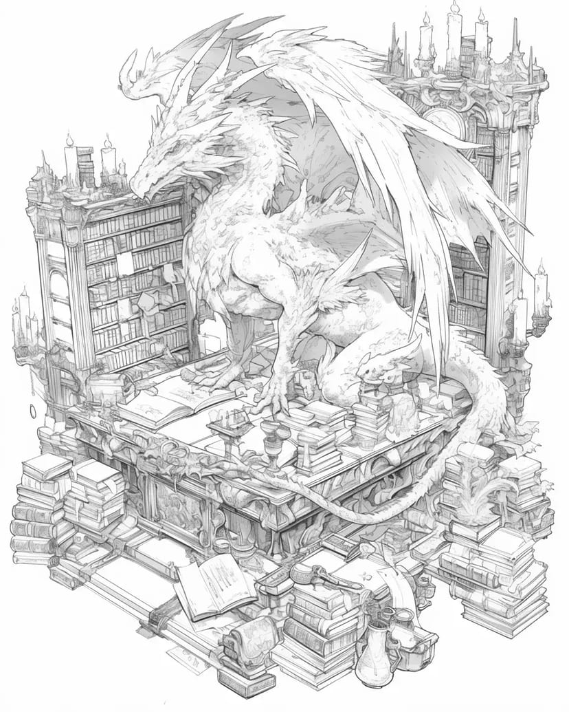 Dragón en la Biblioteca Antigua