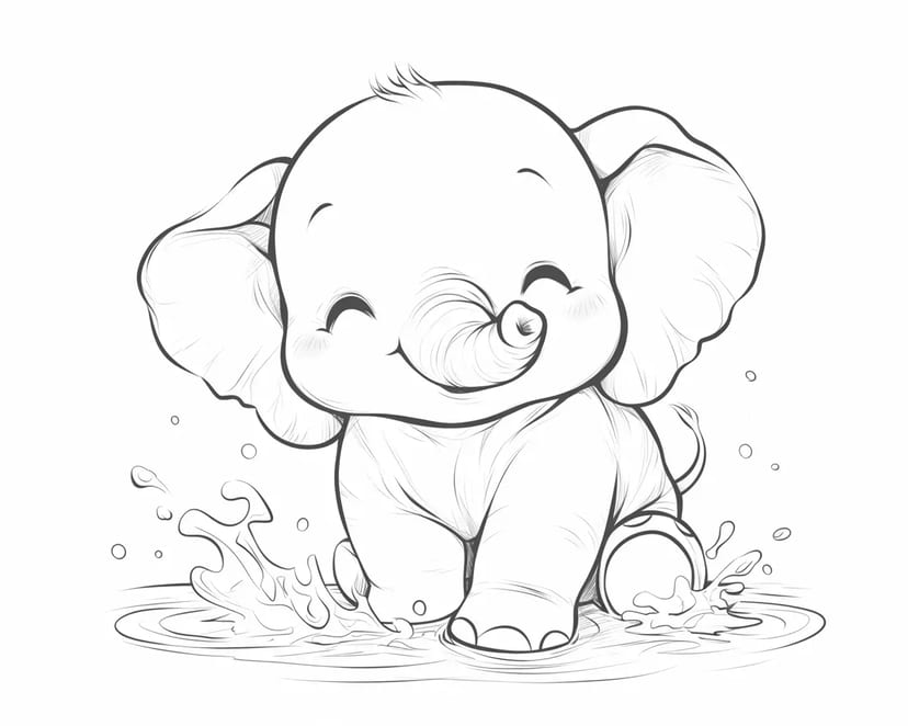 Bébé Éléphant Jouant dans l'Eau