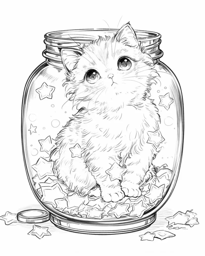 Chaton dans un Bocal d'Étoiles