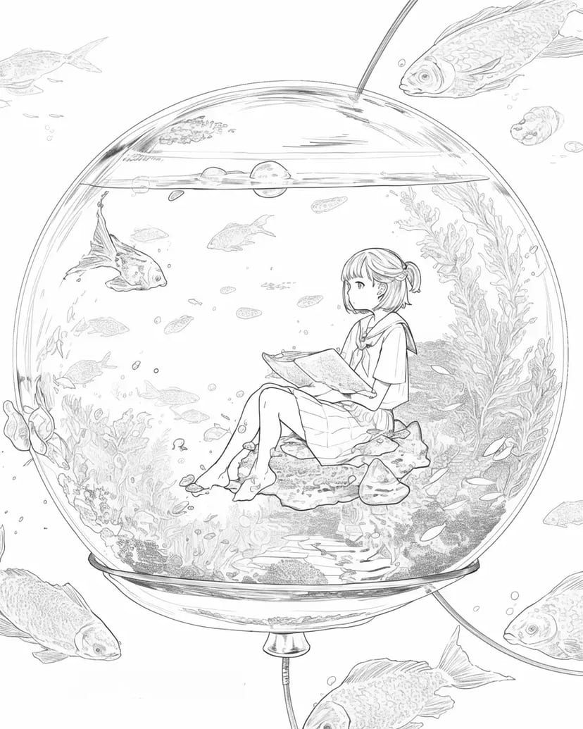 Niña en un Acuario Transparente