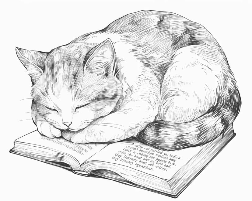 Chat Dormant sur un Livre