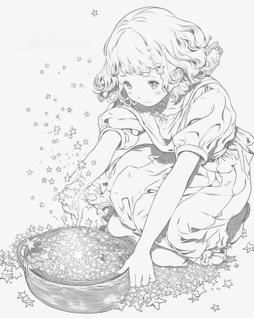 Fille recueillant des étoiles