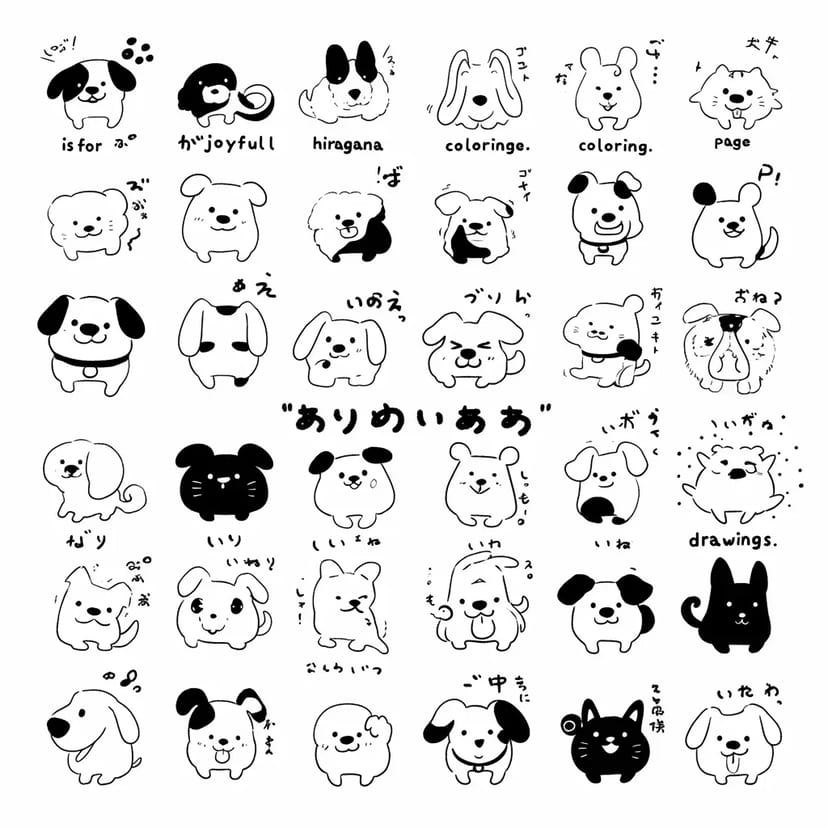 Colorear Hiragana de Perros