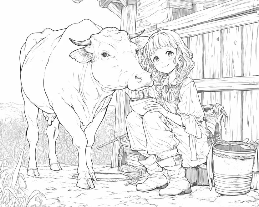 Chica de la Granja y Vaca