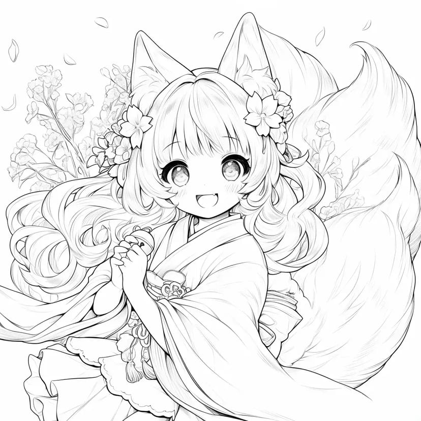 Fille Renarde avec Fleurs