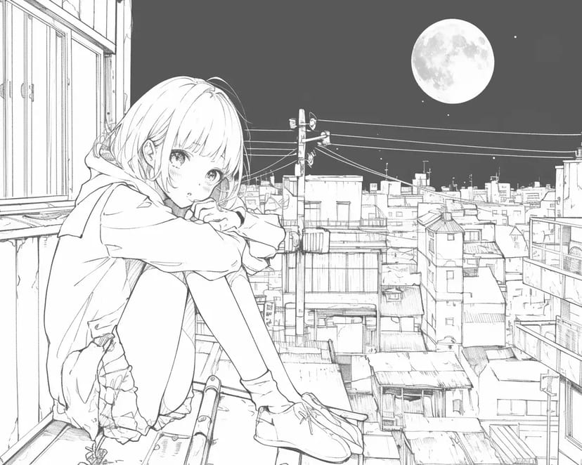 Chica Soñando Bajo la Luz de la Luna