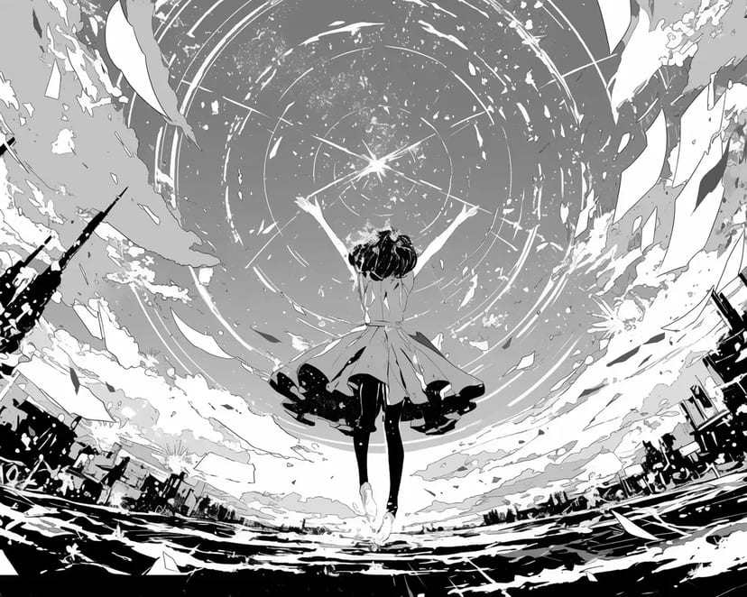 Fille Atteignant le Ciel Étoilé