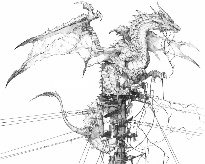 Dragón Posado en un Poste de Electricidad
