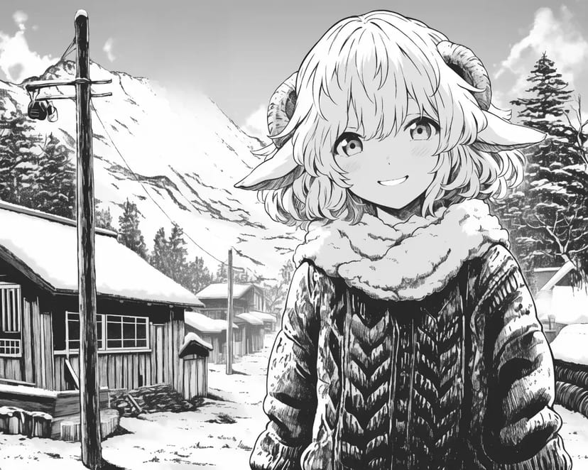 Chica en un Pueblo de Montaña Invernal