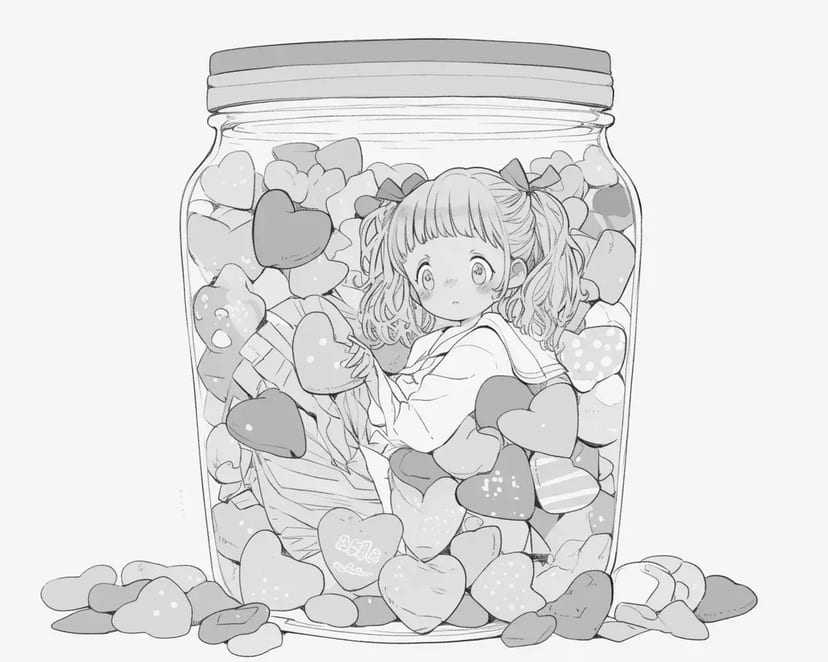 Niña en un Tarro de Corazones