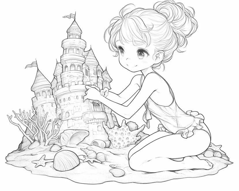 Niña Construyendo un Castillo de Arena