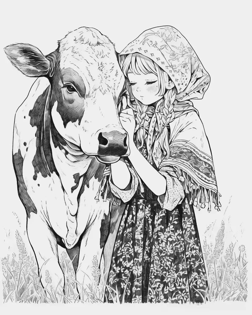 Um Momento Acolhedor com a Menina e a Vaca