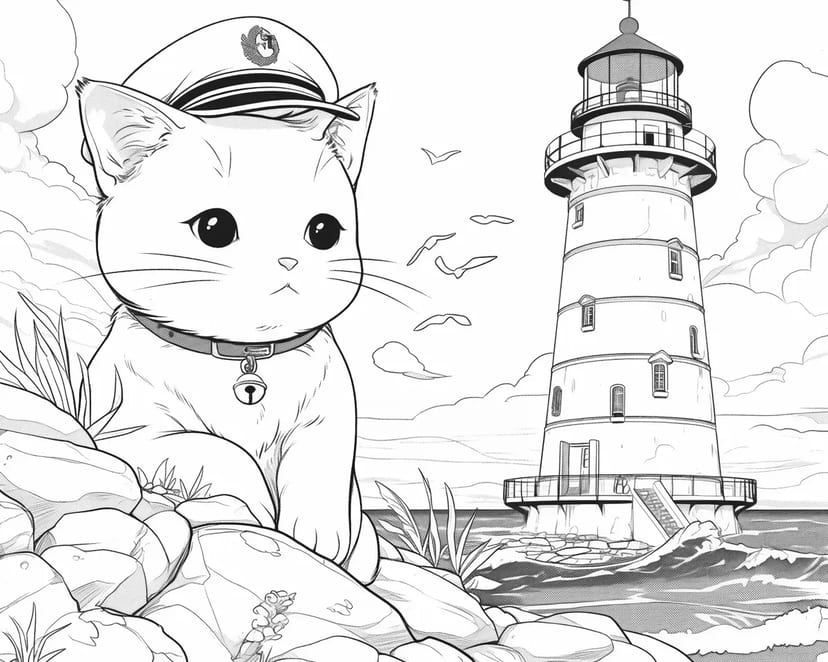 Sailor Cat by the Lighthouse