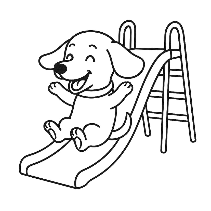 Chiot Jouant sur un Toboggan
