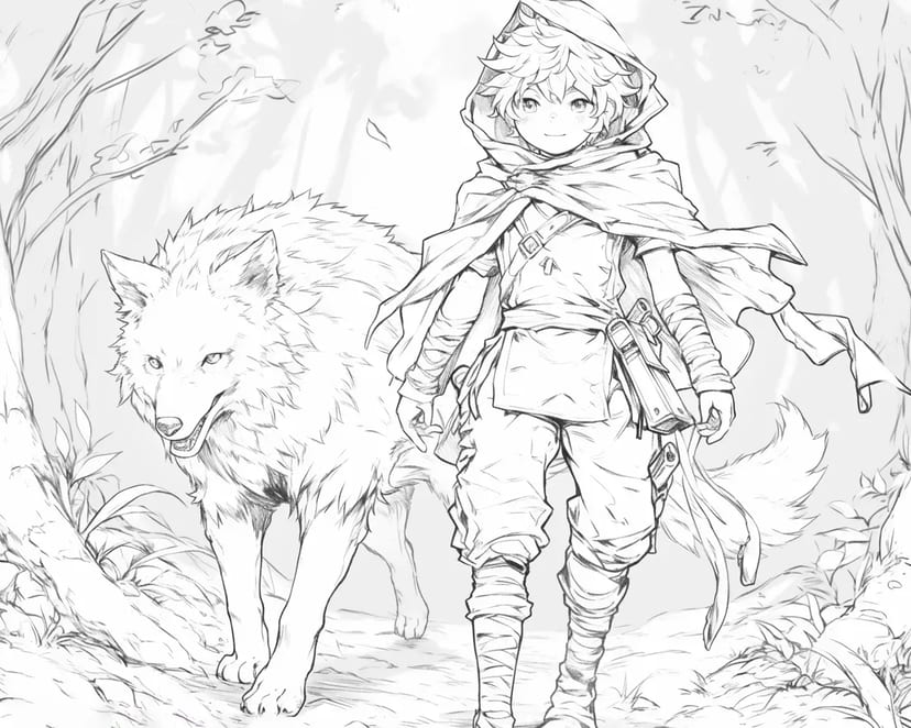 Niño y Lobo en el Bosque