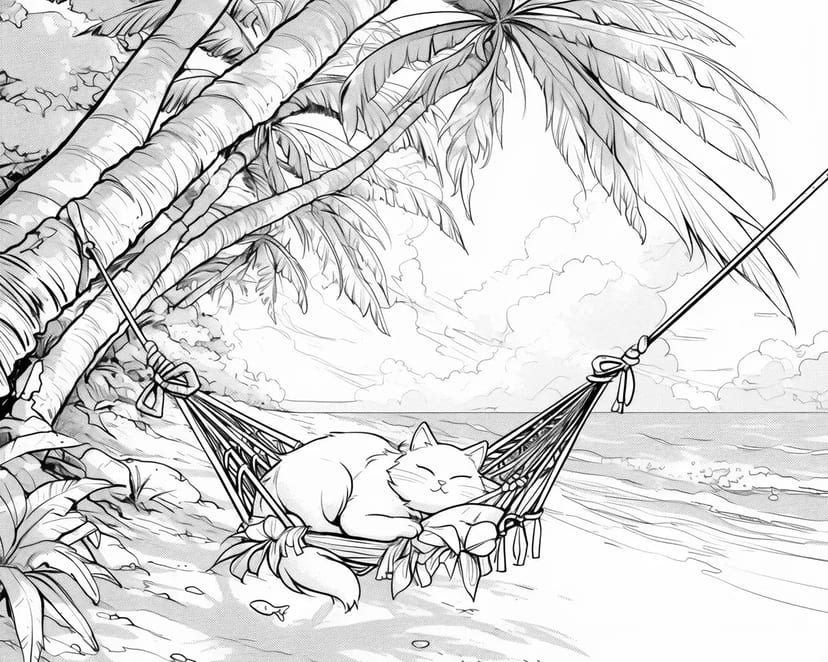 Gato Relajándose en la Playa