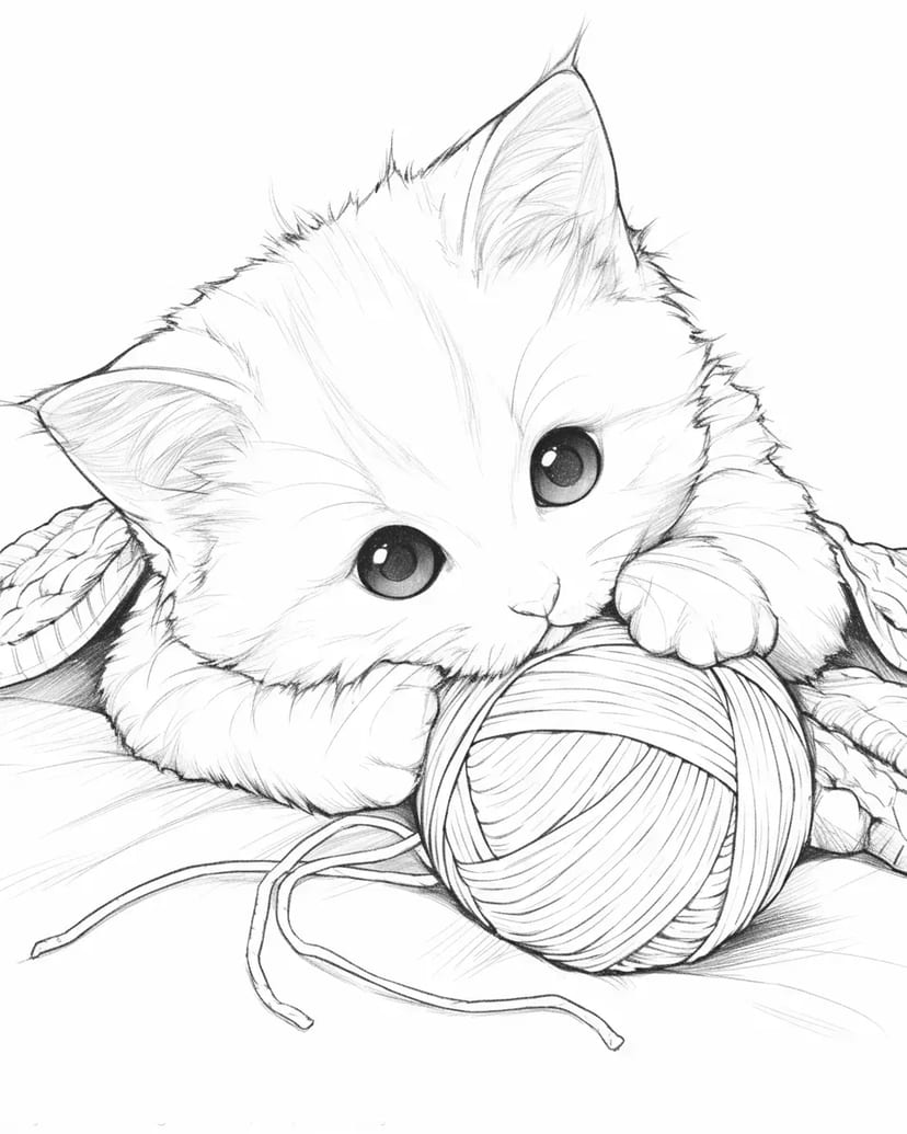 Chaton Jouant avec une Pelote de Laine