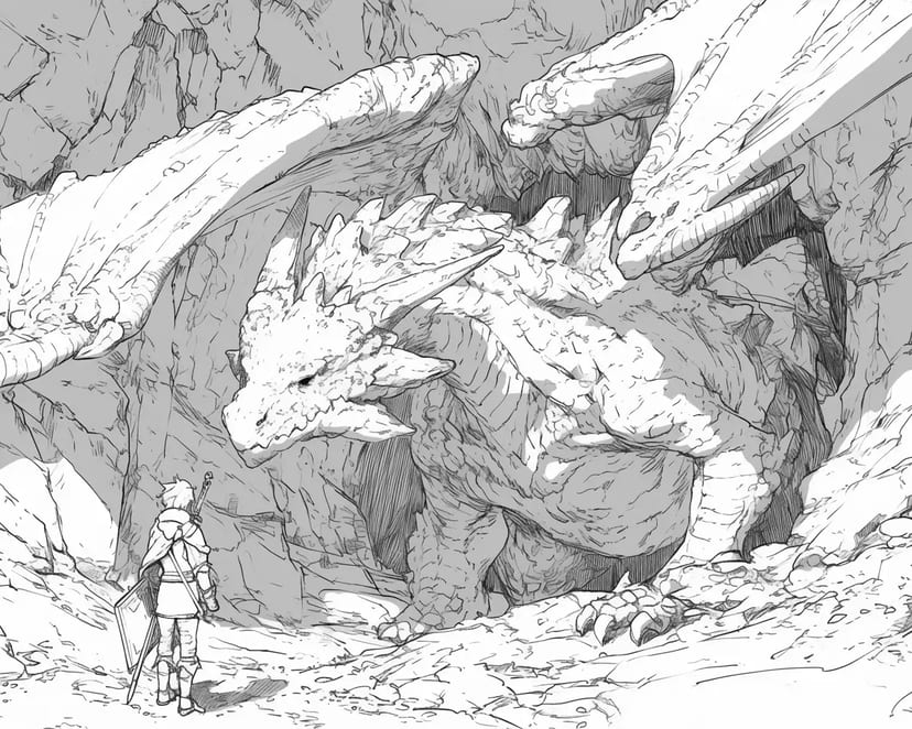 巨大なドラゴンと冒険者