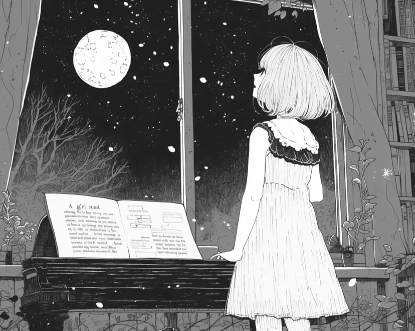 Niña Mirando la Luna Llena