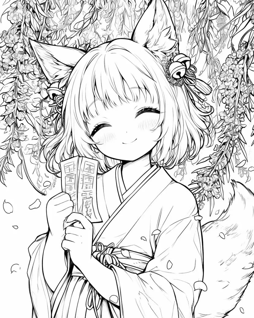 Fille aux Oreilles de Renard Souriante
