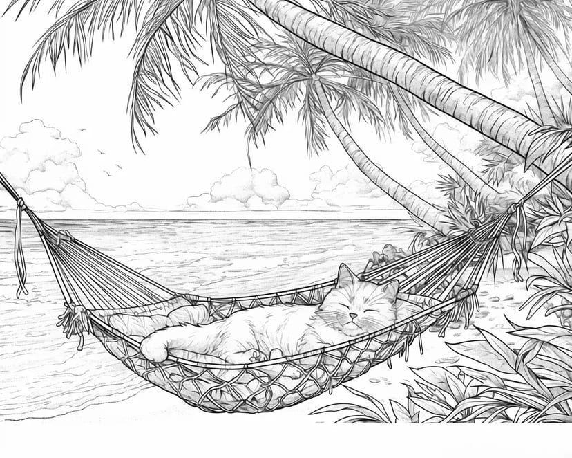 Gato Relajándose en la Playa