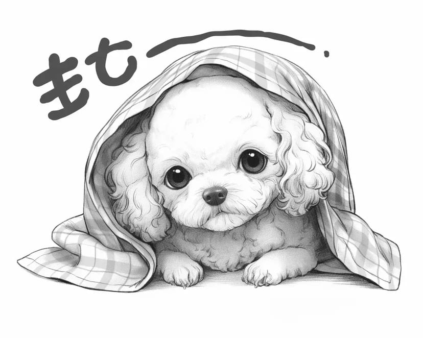 Petit Caniche Enveloppé dans une Couverture