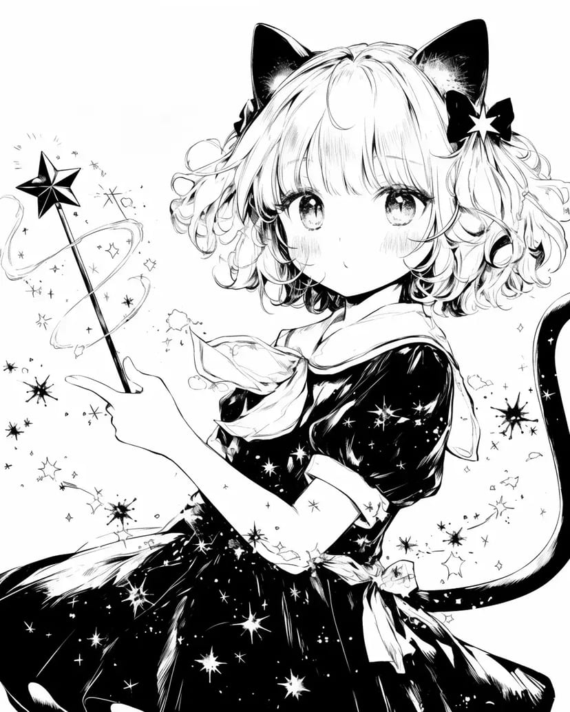 Fille Chat Noir de Nuit Magique