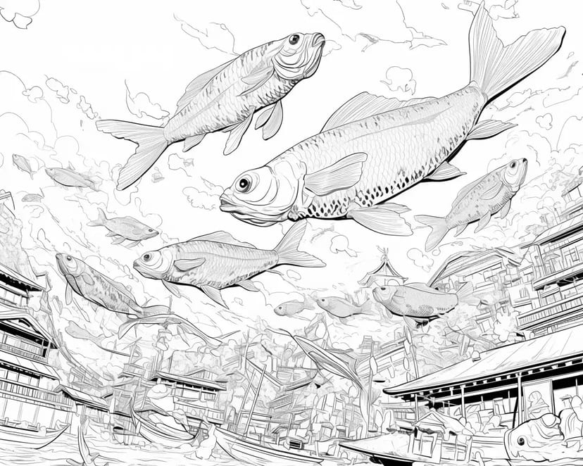 Ciudad de Peces Nadando en el Cielo