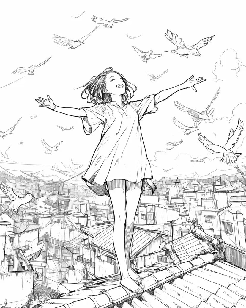 Chica Elevándose Hacia el Cielo