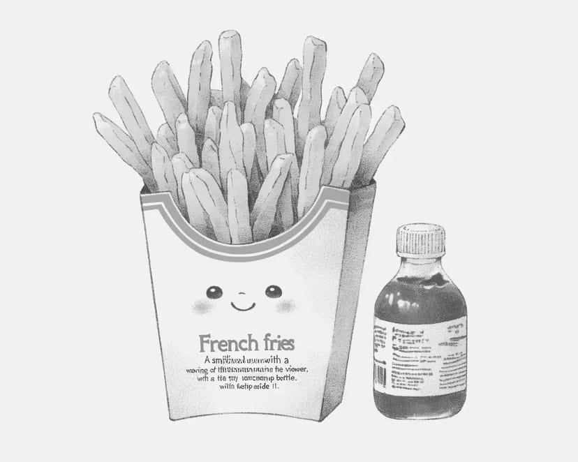 Papas Sonrientes y Botella de Salsa