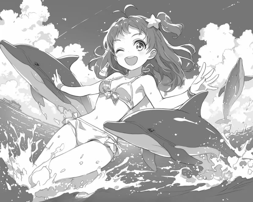 Fille avec des Dauphins
