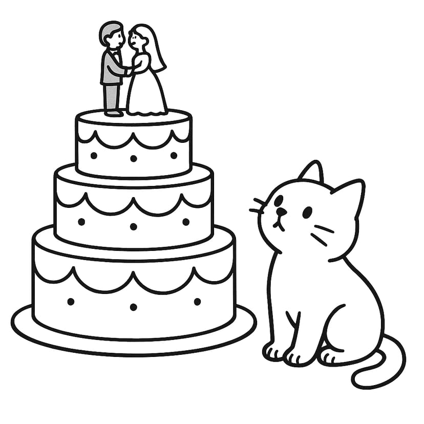 Gâteau de Mariage et Chat