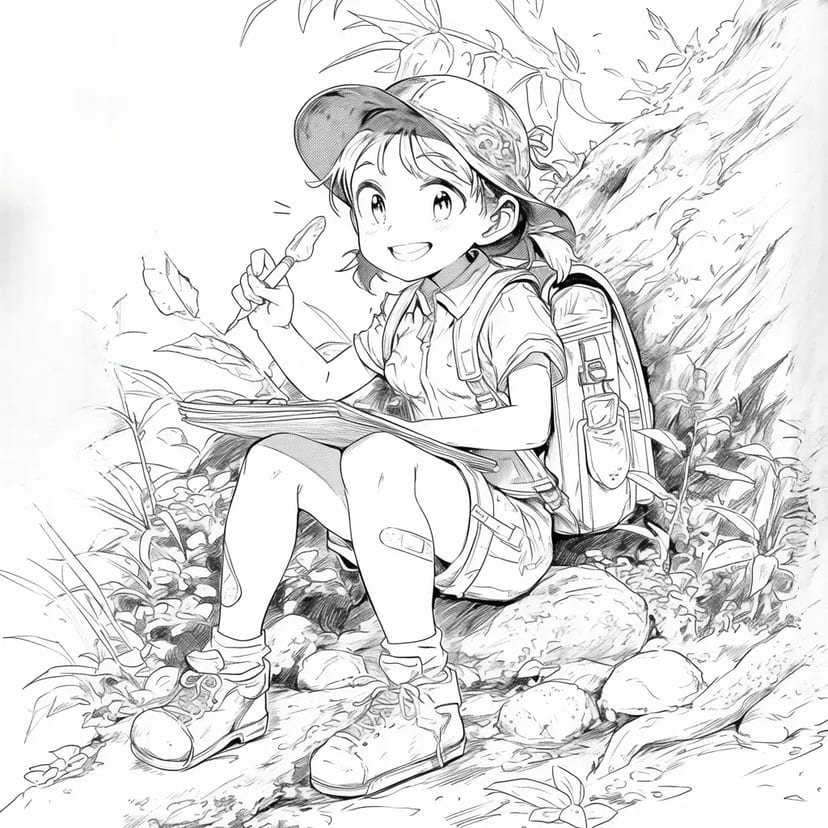 Niño Disfrutando del Dibujo en el Bosque