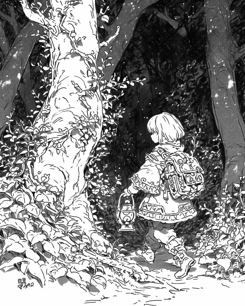 Fille Marchant à Travers la Forêt Enchantée