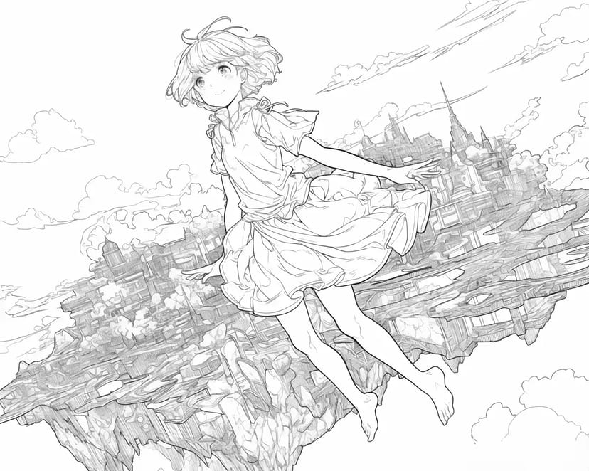 Fille Flottante dans le Ciel
