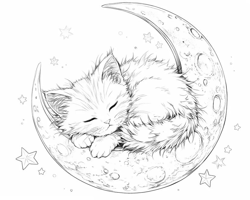 Котенок, спящий на полумесяце