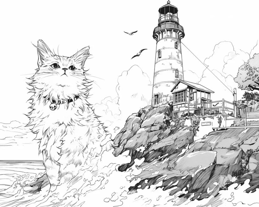 Lighthouse and the Cat with a Tiny Hat