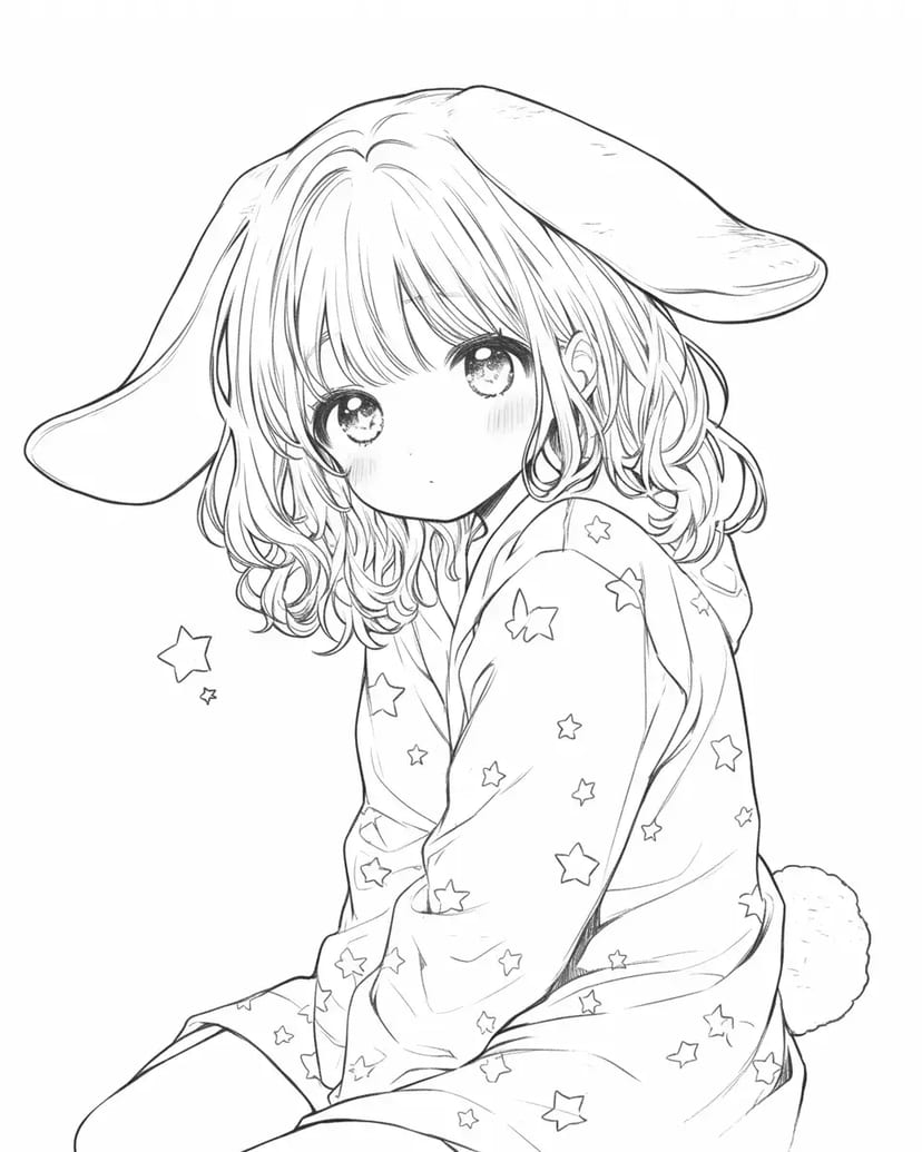Bunny Girl in Starry Pajamas