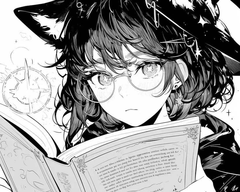 Fille Lisant un Livre Magique