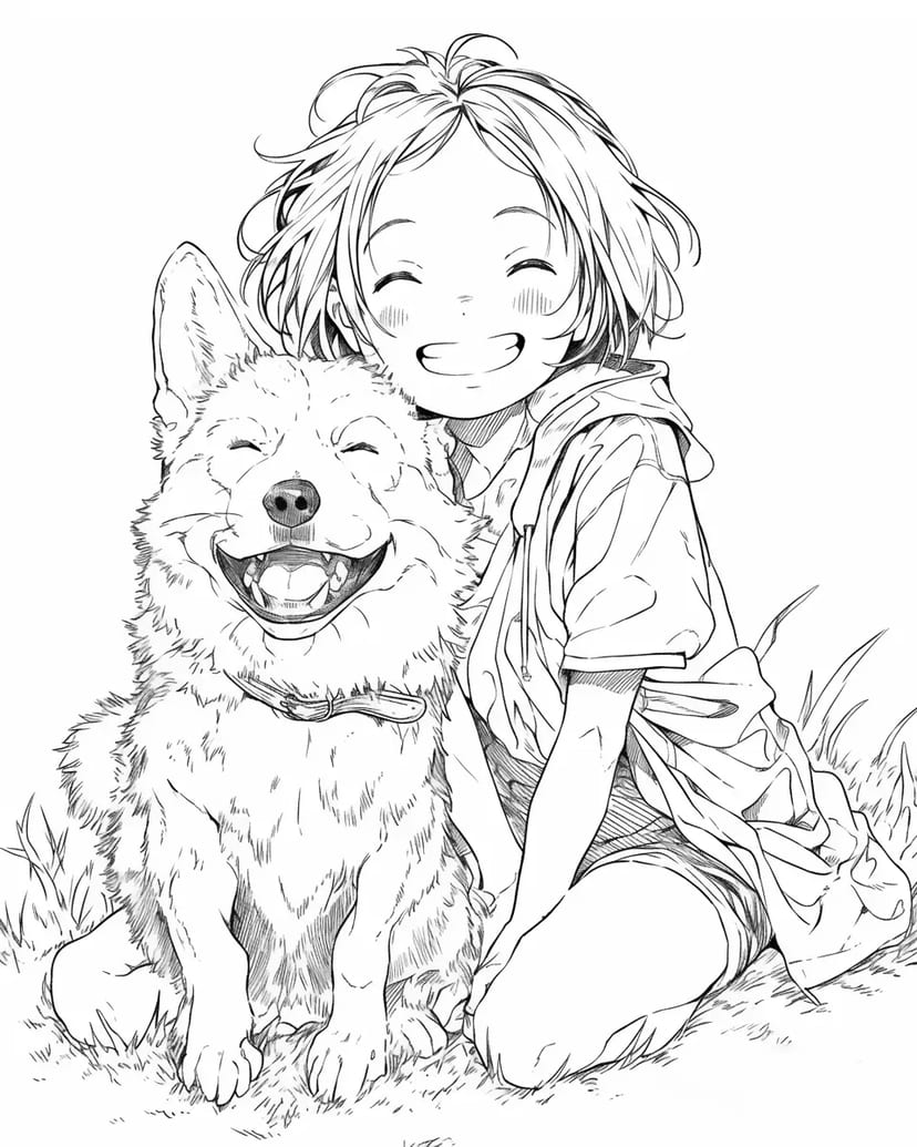 Niña Sonriente y Cachorro Esponjoso