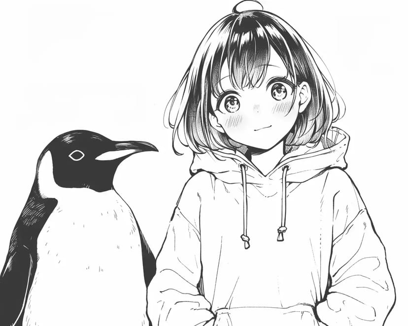 Amistad entre un pingüino y una niña